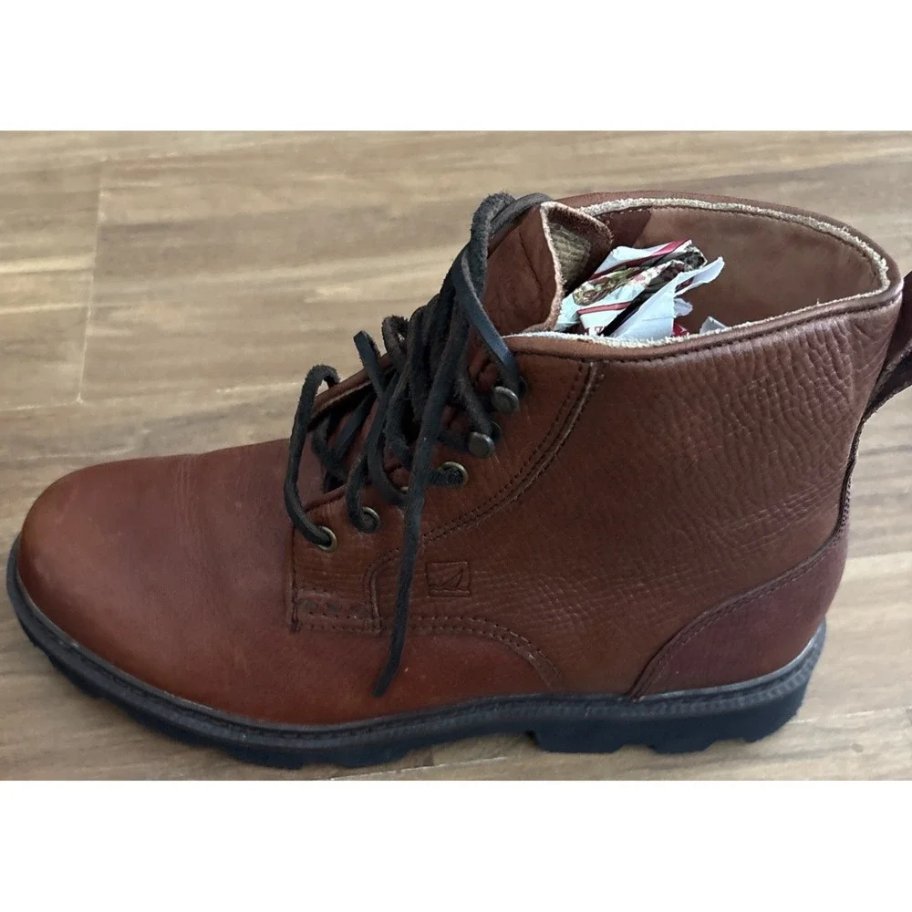 Sperry Mens Brown Leather Lace Up Ankle Boots Lug Sole 75400 Size 8.5M